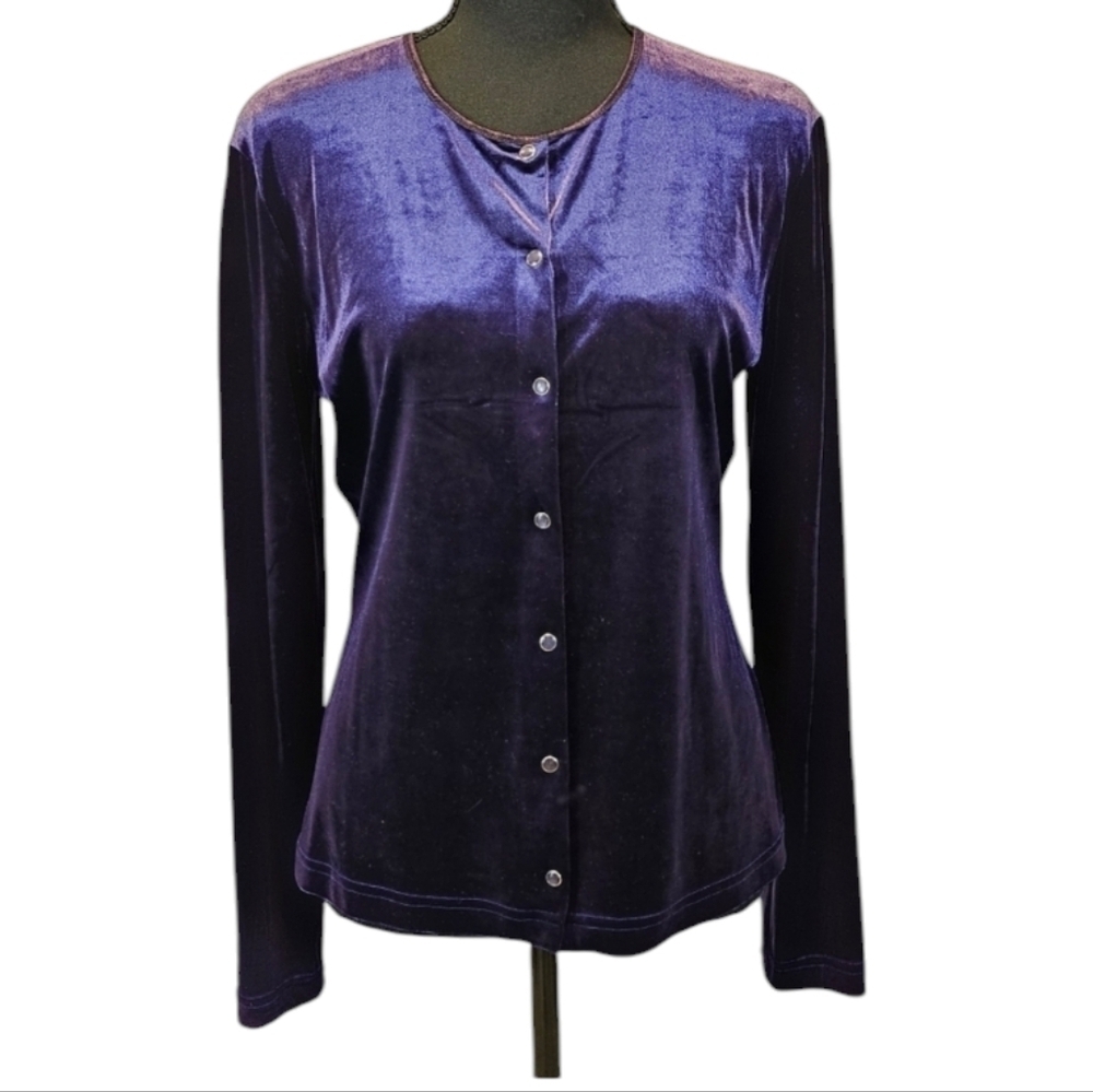 Esprit De Corp Purple Velour Snap Up Top 50% Poly 40% Nylon 10% Spandex Sz S